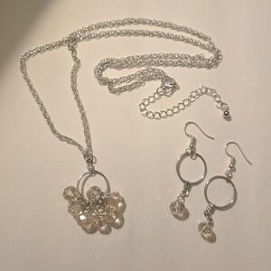 Elegant Silver Pink Necklace and Earring Set